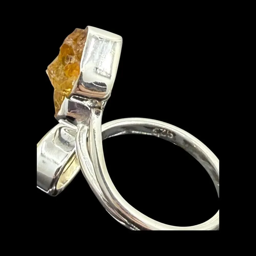 Natural Yellow Citrine Ring 925 Sterling Silver Band Size 8 Handmade Wrap